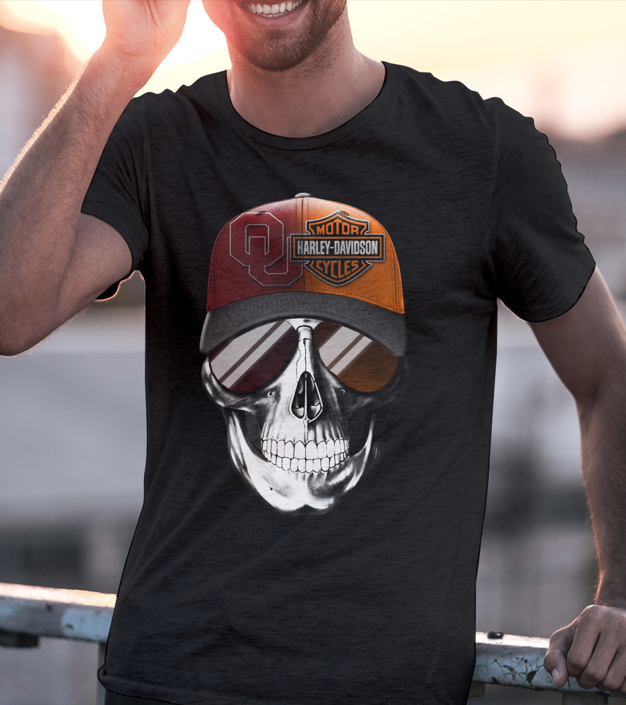 Harley Davidson Motorcycles Oklahoma Sooners Cap Skull T-Shirt