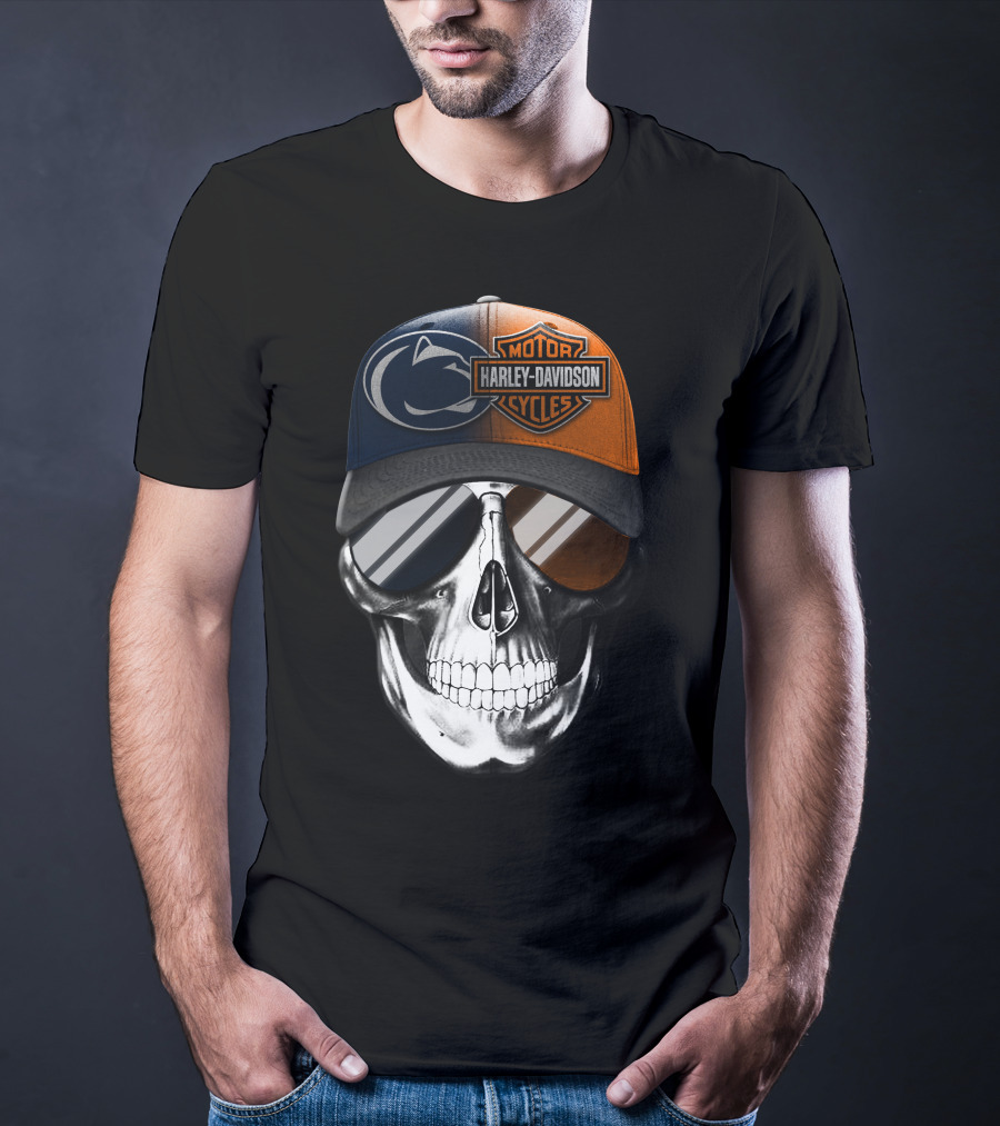 Harley Davidson Motor Cycles Penn State Skull Hat T-Shirt