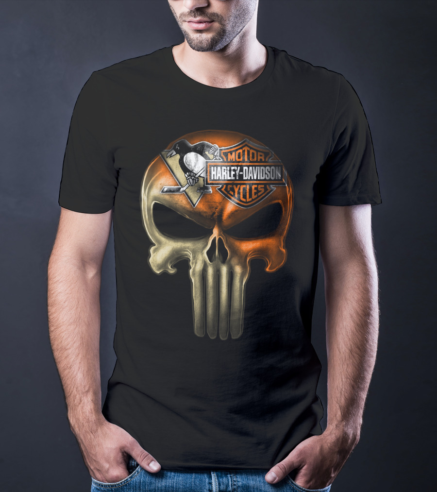 Penguins Harley Davidson Punisher Skull T-Shirt