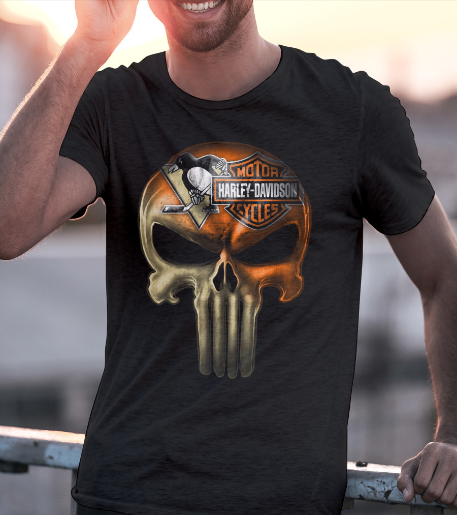 Penguins Harley Davidson Punisher Skull T-Shirt