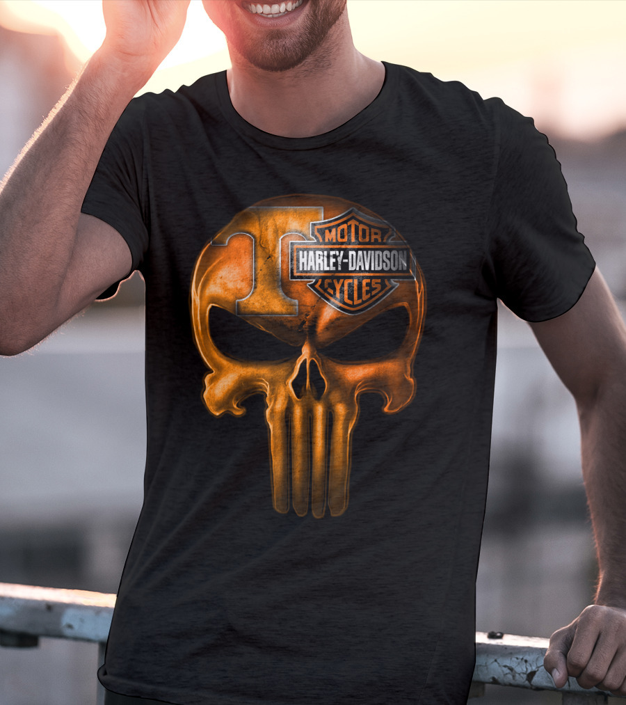 Orange T Skull Harley Davidson Motor Cycles T-Shirt