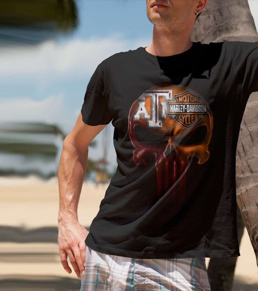 Texas A&M Harley Davidson Punisher Skull T-Shirt