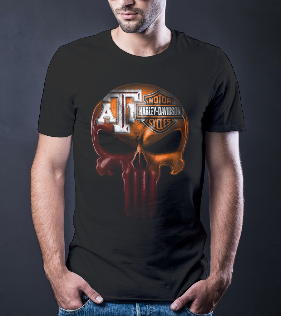 Texas A&M Harley Davidson Punisher Skull T-Shirt