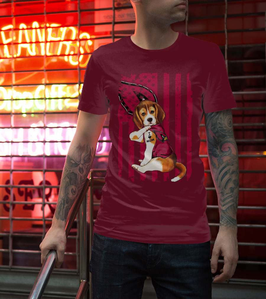 Beagle I Love Mom Arizona Cardinals USA Flag Stars T-Shirt