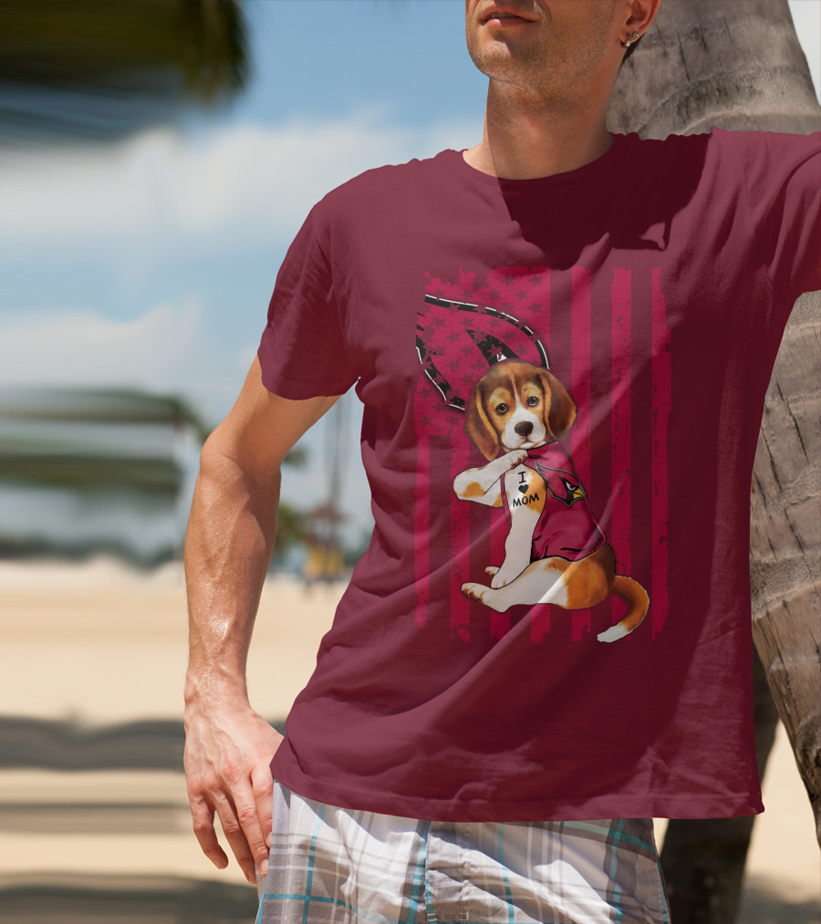 Beagle I Love Mom Arizona Cardinals USA Flag Stars T-Shirt