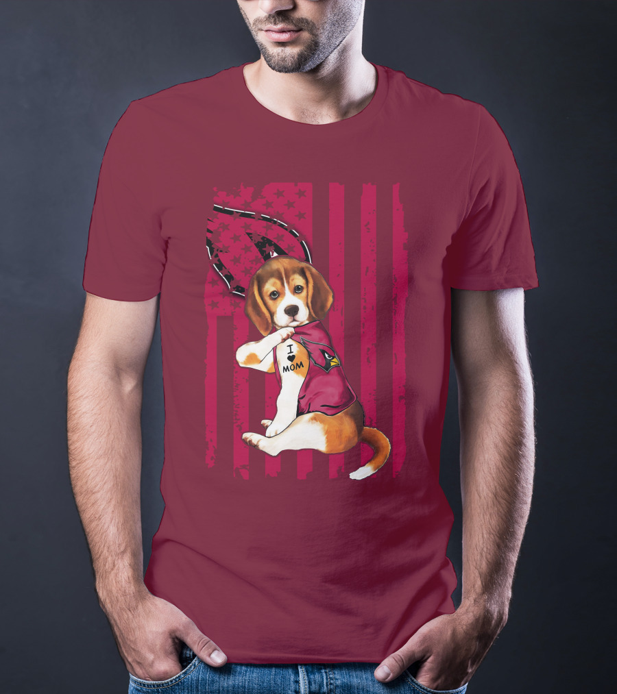 Beagle I Love Mom Arizona Cardinals USA Flag Stars T-Shirt