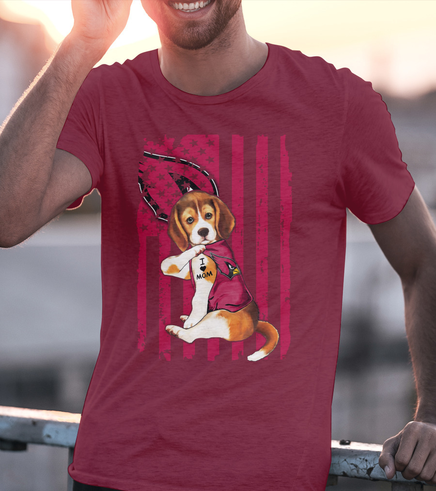 Beagle I Love Mom Arizona Cardinals USA Flag Stars T-Shirt