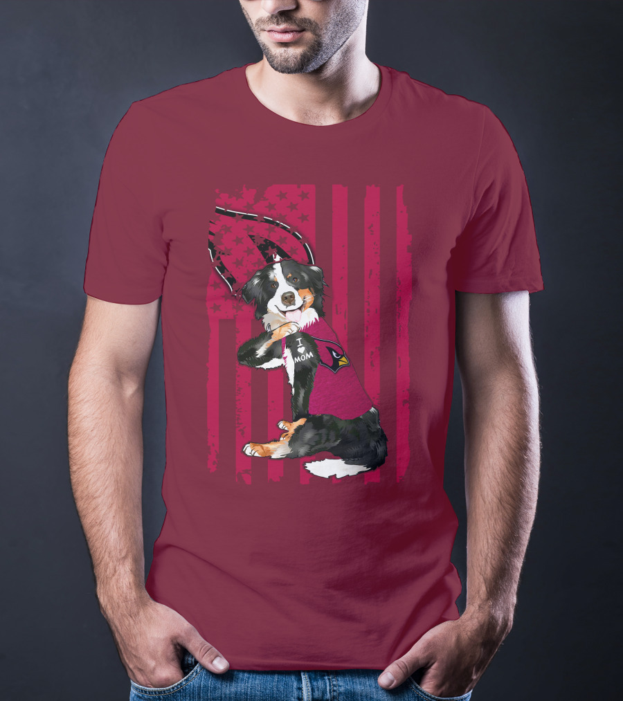I Mom Border Collie Arizona Cardinals American Flag T-Shirt
