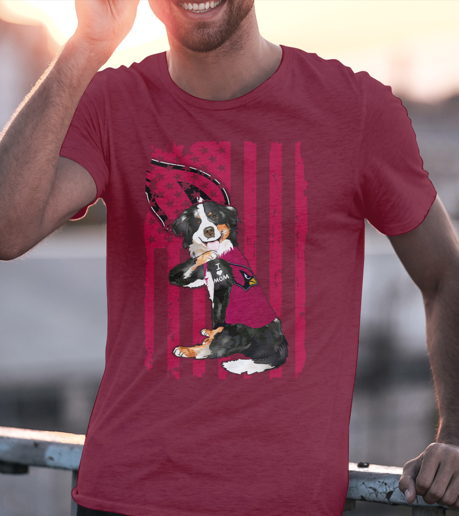 I Mom Border Collie Arizona Cardinals American Flag T-Shirt
