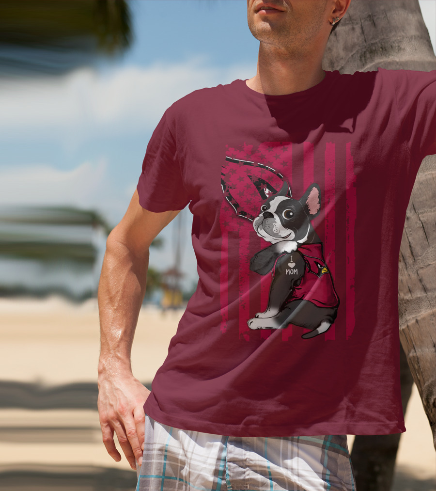 Boston Terrier I Love Mom Arizona Cardinals Football Fan T-Shirt