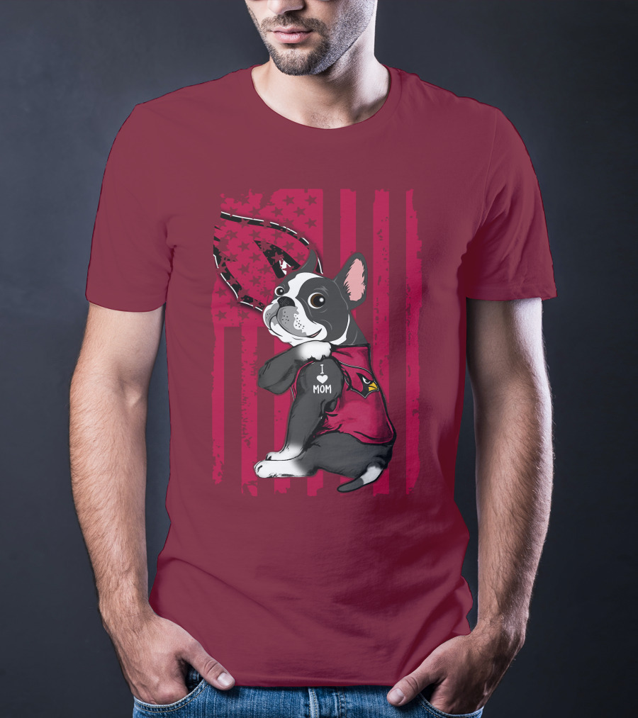 Boston Terrier I Love Mom Arizona Cardinals Football Fan T-Shirt
