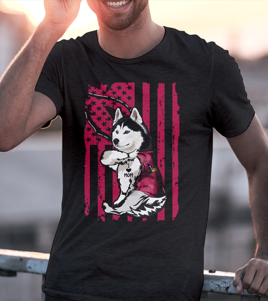 Siberian Husky I Love Mom Arizona Cardinals Patriotic T-Shirt