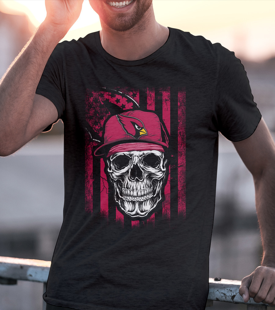 Arizona Cardinals Skull Hat Red Stripes T-Shirt