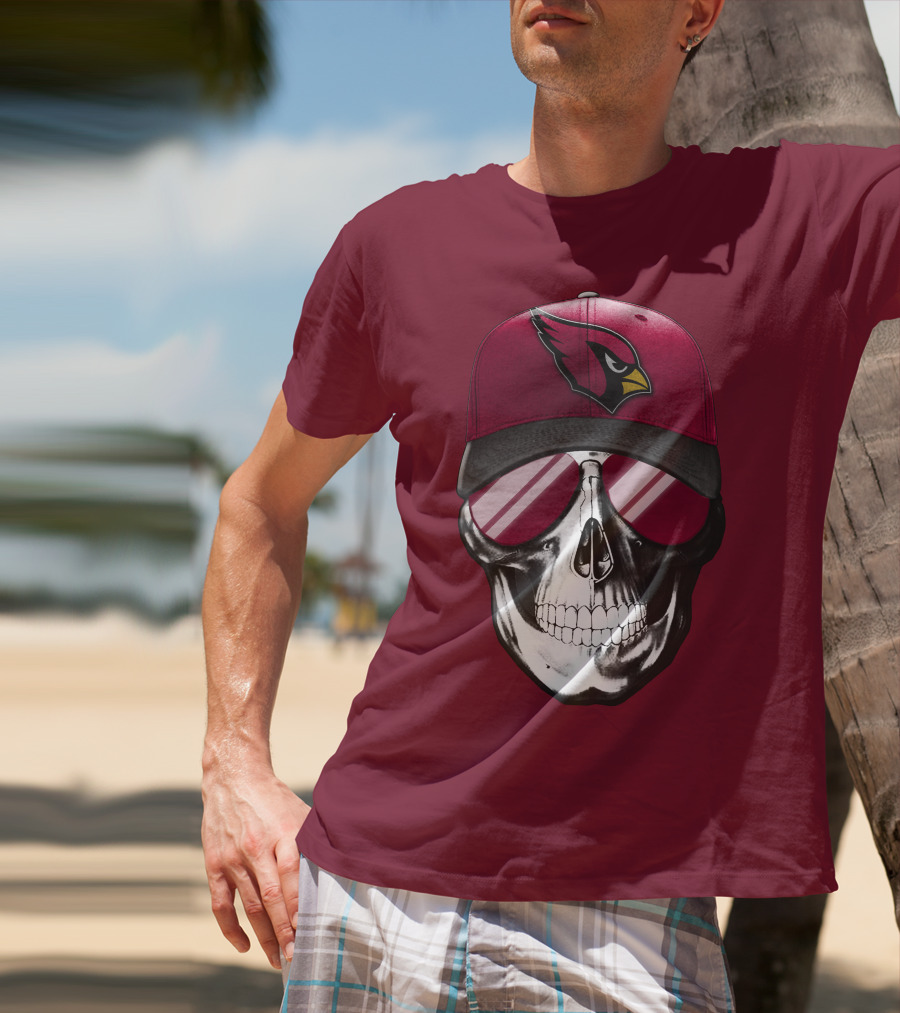 Arizona Cardinals Skull Cap With Sunglasses T-Shirt