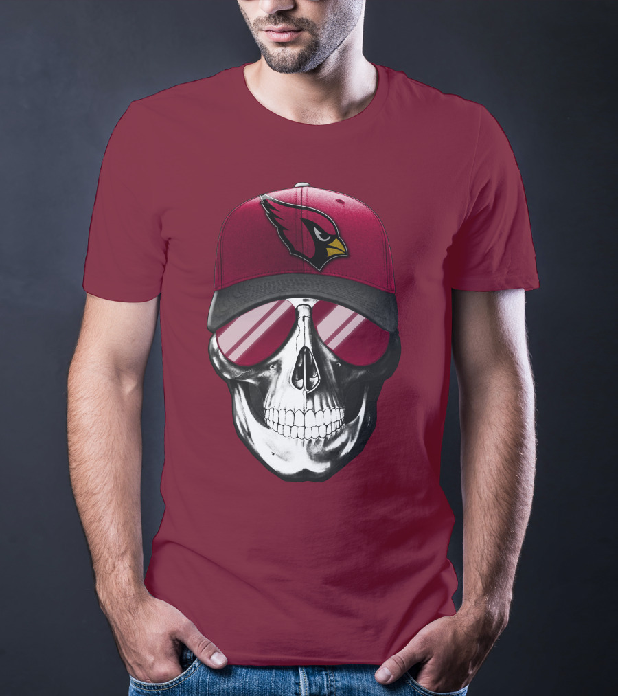 Arizona Cardinals Skull Cap With Sunglasses T-Shirt