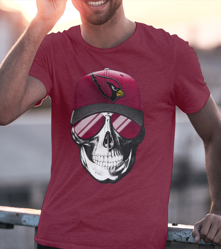 Arizona Cardinals Skull Cap With Sunglasses T-Shirt