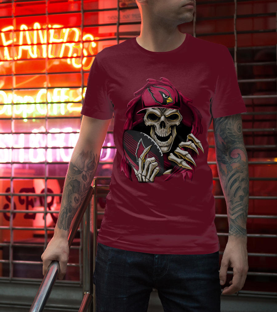 Arizona Cardinals Skull Holding Football T-Shirt