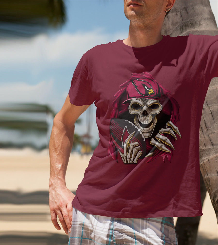 Arizona Cardinals Skull Holding Football T-Shirt