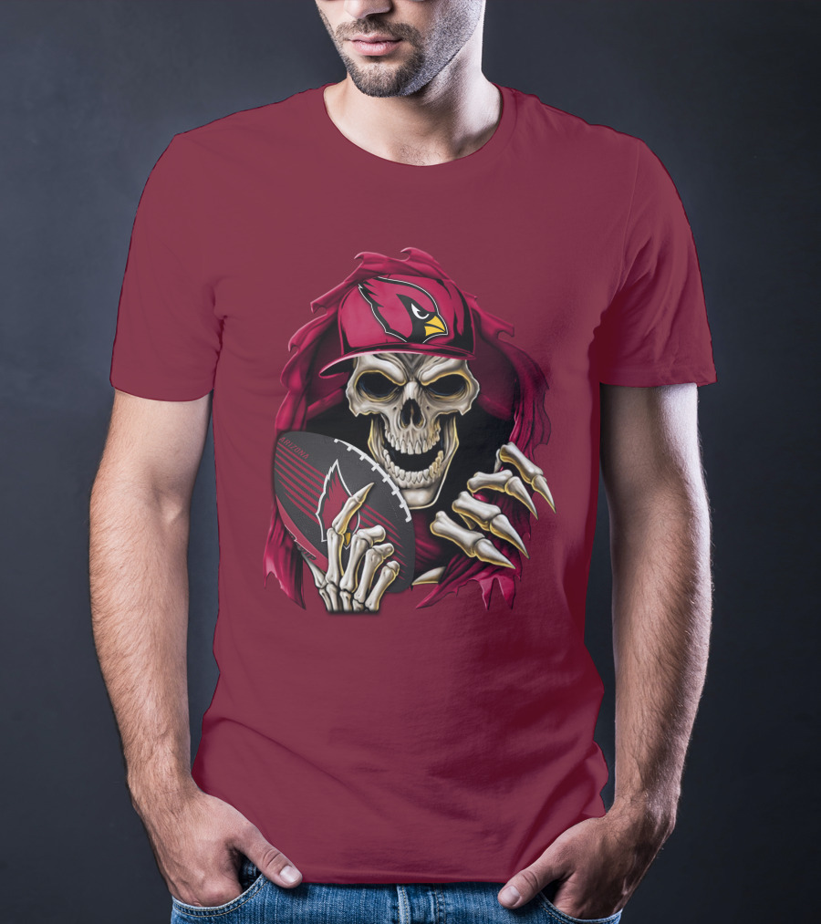 Arizona Cardinals Skull Holding Football T-Shirt