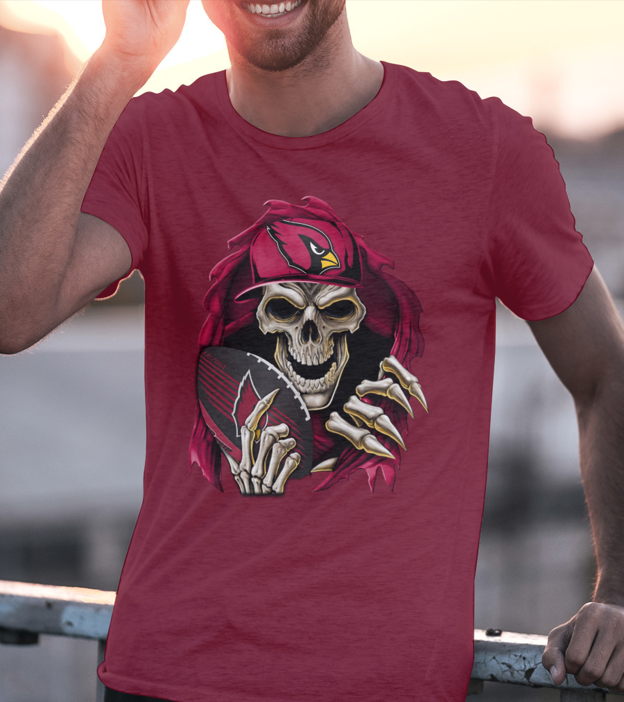 Arizona Cardinals Skull Holding Football T-Shirt