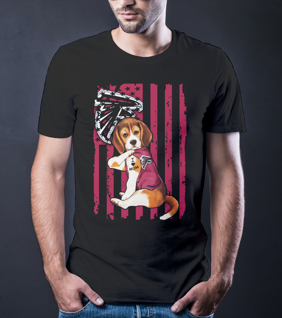 Beagle I Love Mom Atlanta Falcons American Flag T-Shirt