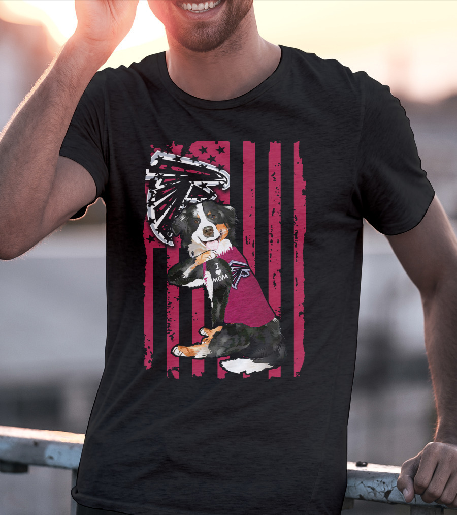 Atlanta Falcons Border Collie I Love Mom American Flag T-Shirt