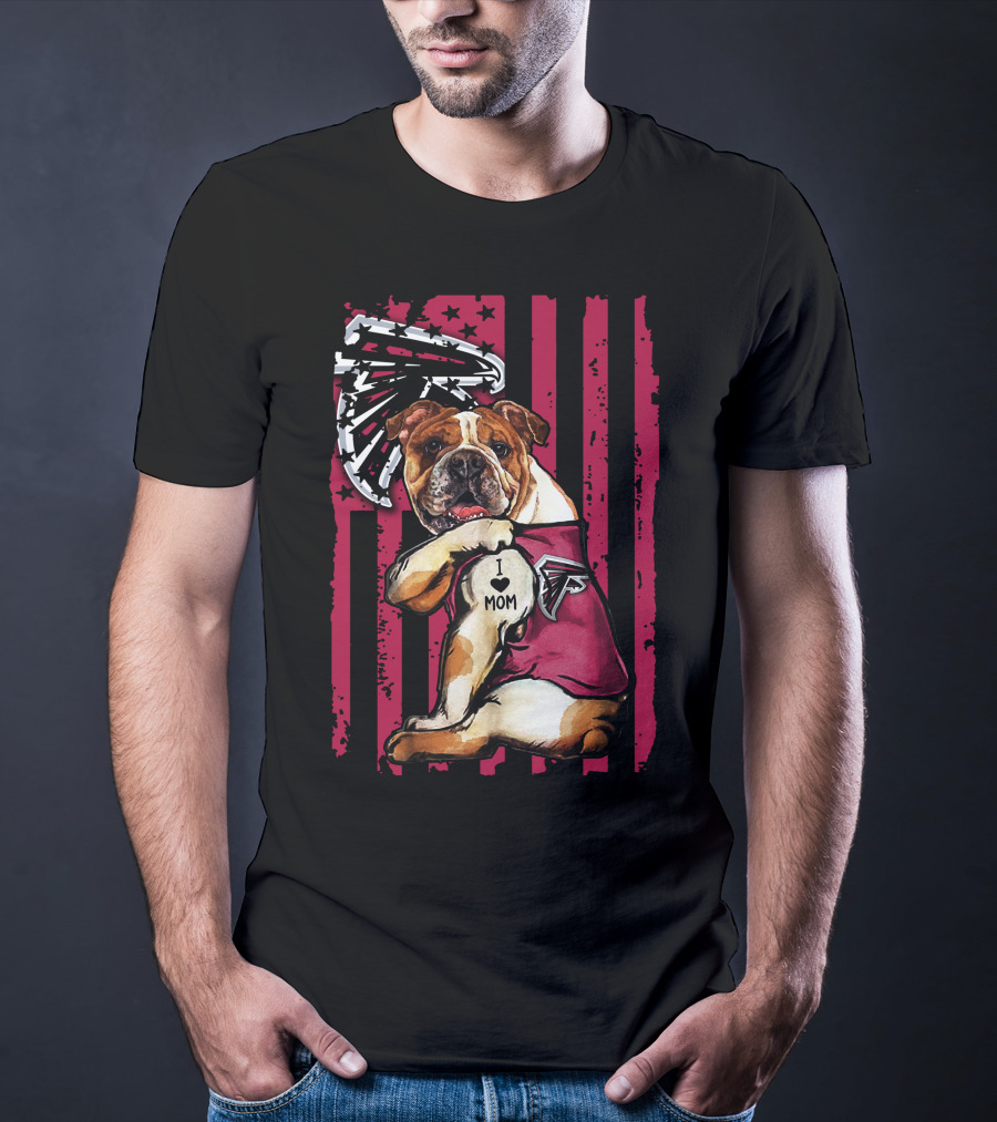 Bulldog Atlanta Falcons I Love Mom Flag T-Shirt