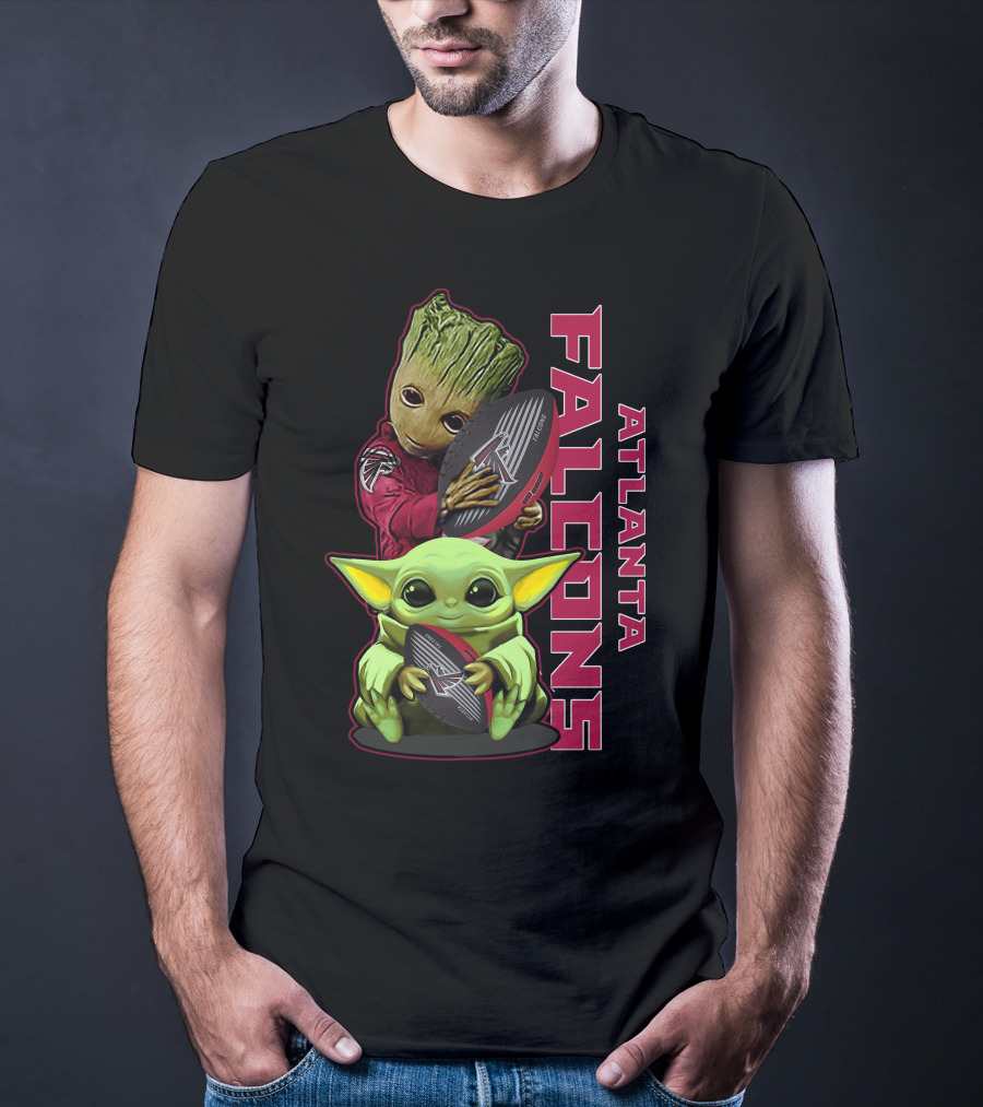 Grzd Atlanta Falcons Baby Groot Yoda Holding Football T-Shirt