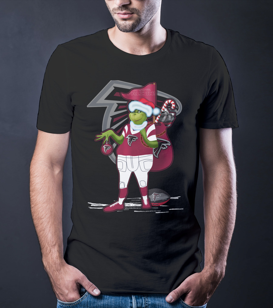 Grinch Santa Atlanta Falcons Holiday Football Fan Festive Green Character T-Shirt