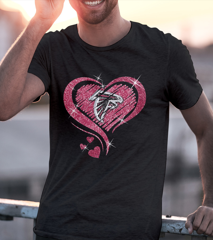 Heart Diamond Atlanta Falcons Sparkling Logo In Glittered Pink Hearts T-Shirt