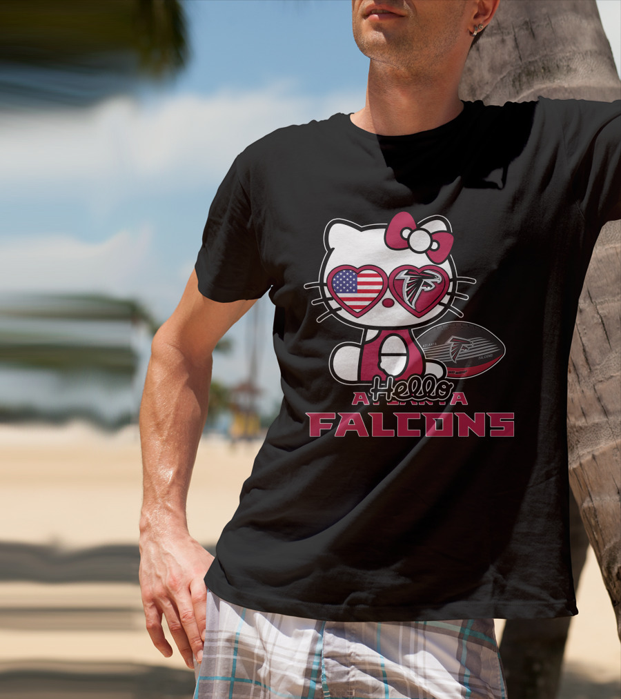 Hello Kitty Atlanta Falcons American Flag Football T-Shirt