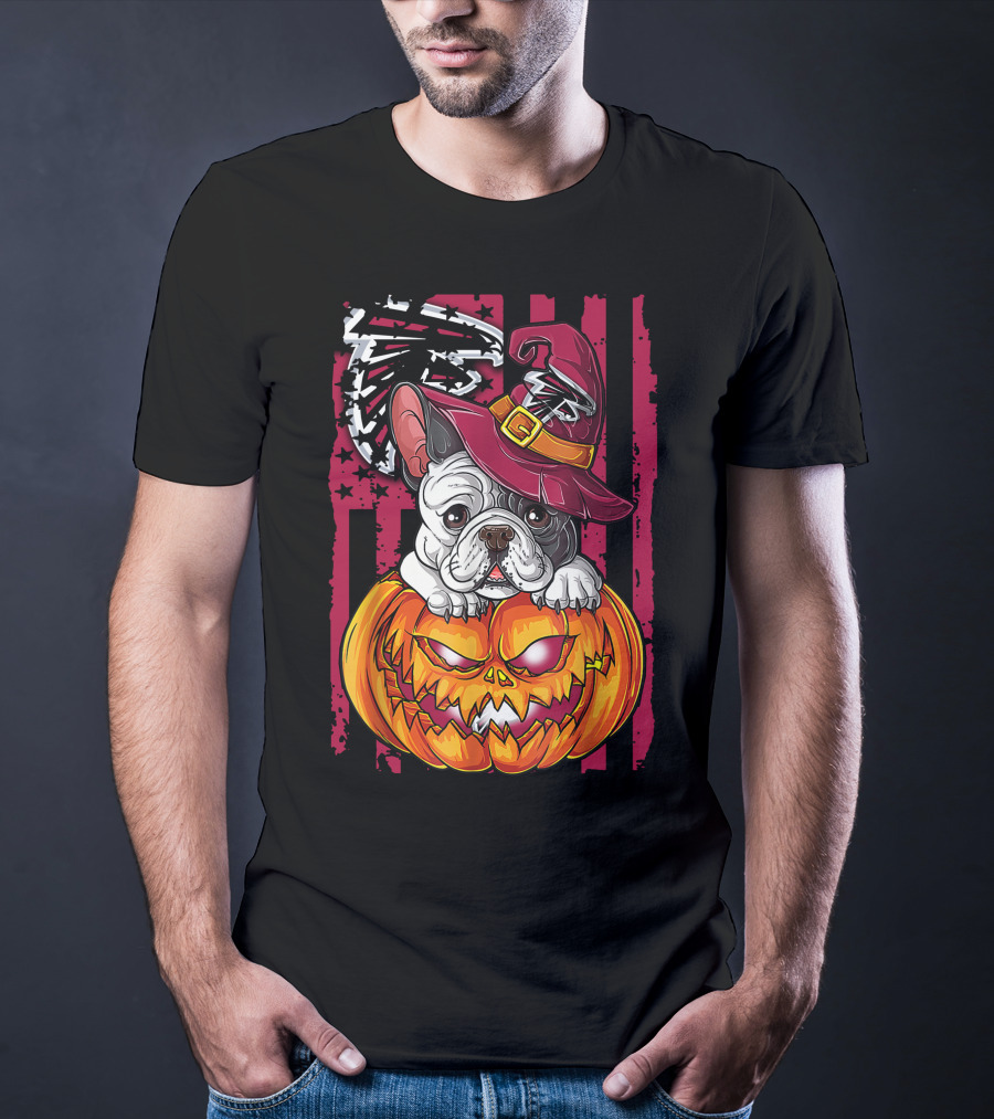 Hlw Bulldog Pumpkin Witch Hat Atlanta Falcons T-Shirt