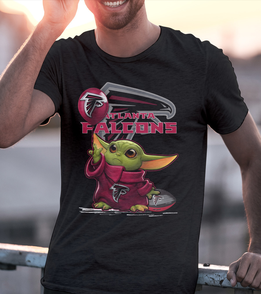 Atlanta Falcons Baby Yoda Holding Balloon T-Shirt