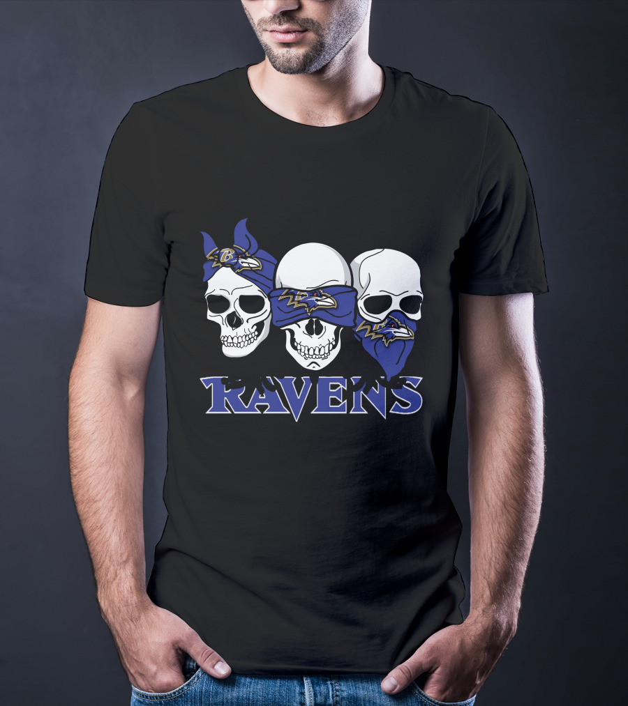 Baltimore Ravens Three Skulls Bandana Logo Ravens T-Shirt