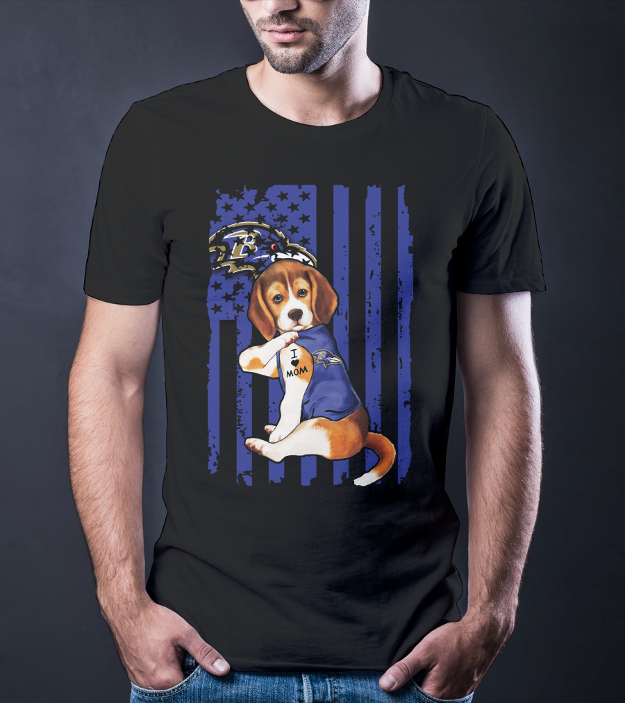 Beagle I Love Mom Baltimore Ravens T-Shirt