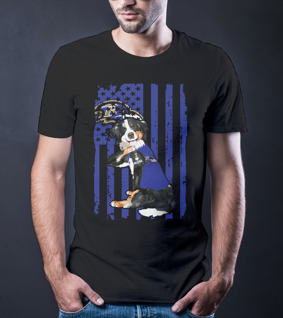 Border Collie I Love Mom Baltimore Ravens Flag T-Shirt