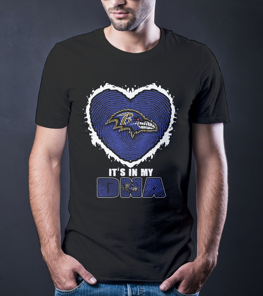 It's In My DNA Baltimore Ravens Heart Fingerprint T-Shirt