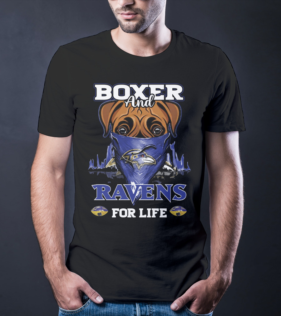 Boxer And Ravens For Life Baltimore Ravens T-Shirt