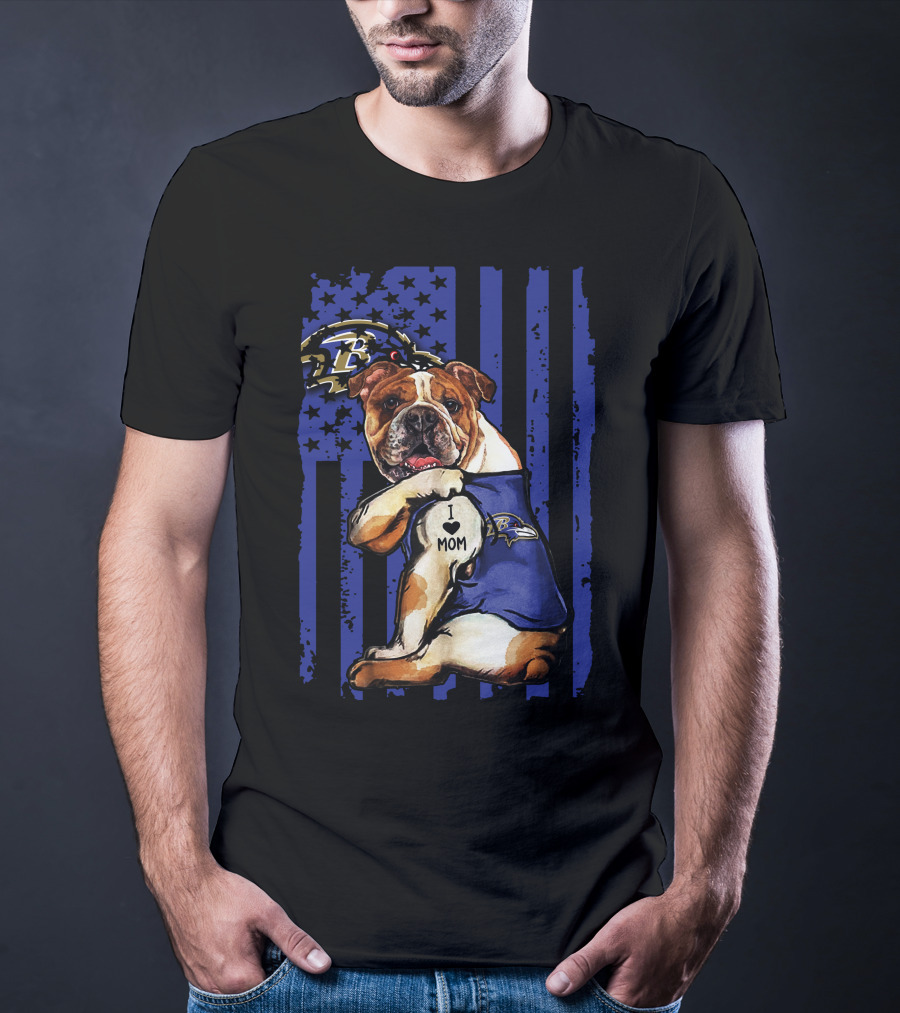 Bulldog I Heart Mom Baltimore Ravens Football Fan T-Shirt