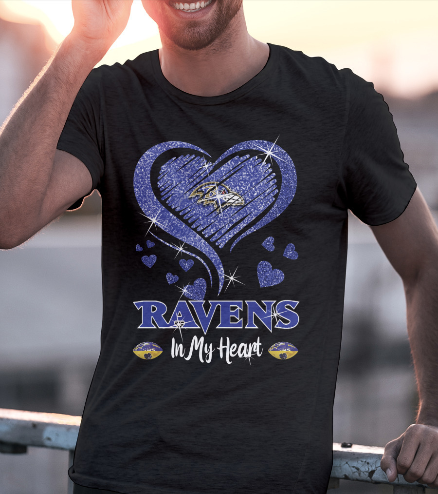 Ravens In My Heart Baltimore Ravens Heart Logo With Sparkling Effect T-Shirt