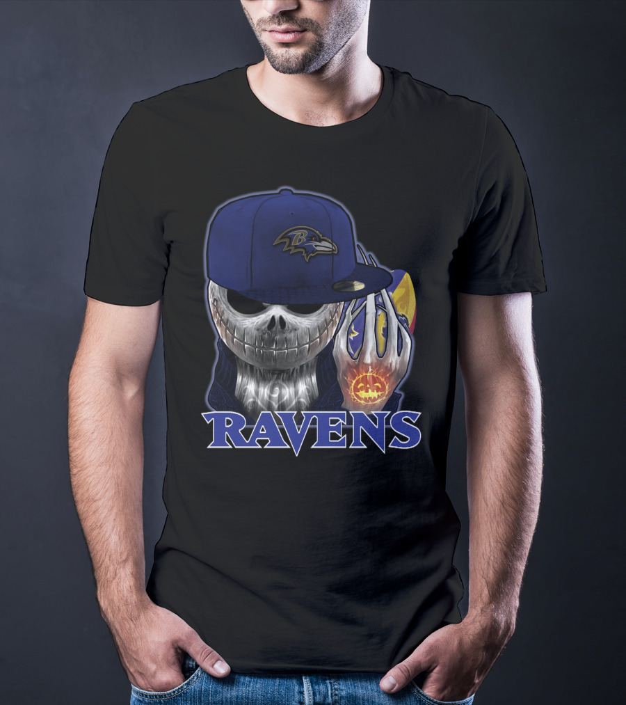 Jackskull Ravens Baltimore Halloween Football T-Shirt