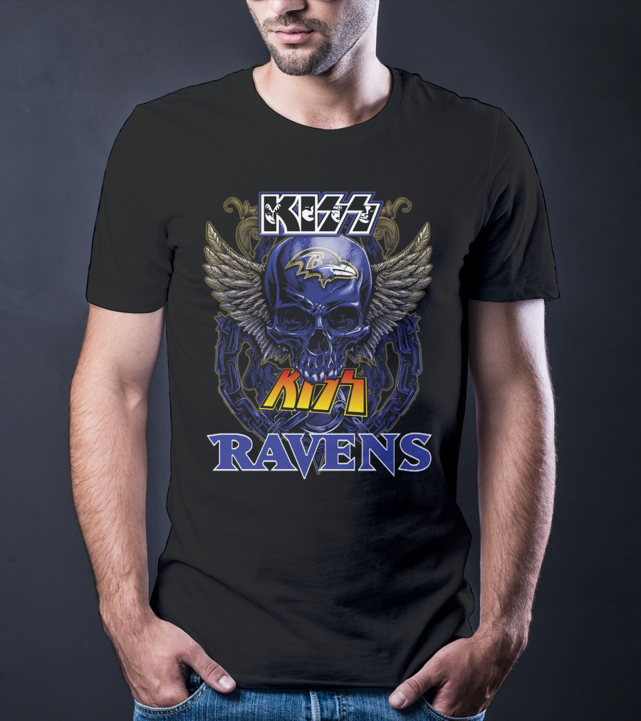 KISS Baltimore Ravens Skull With Wings And Chain T-Shirt