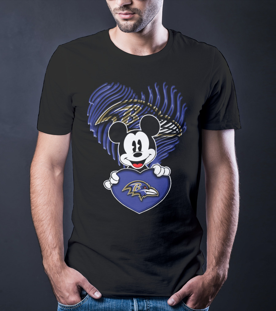 Mick Mouse Heart Baltimore Ravens Fan Spirit T-Shirt