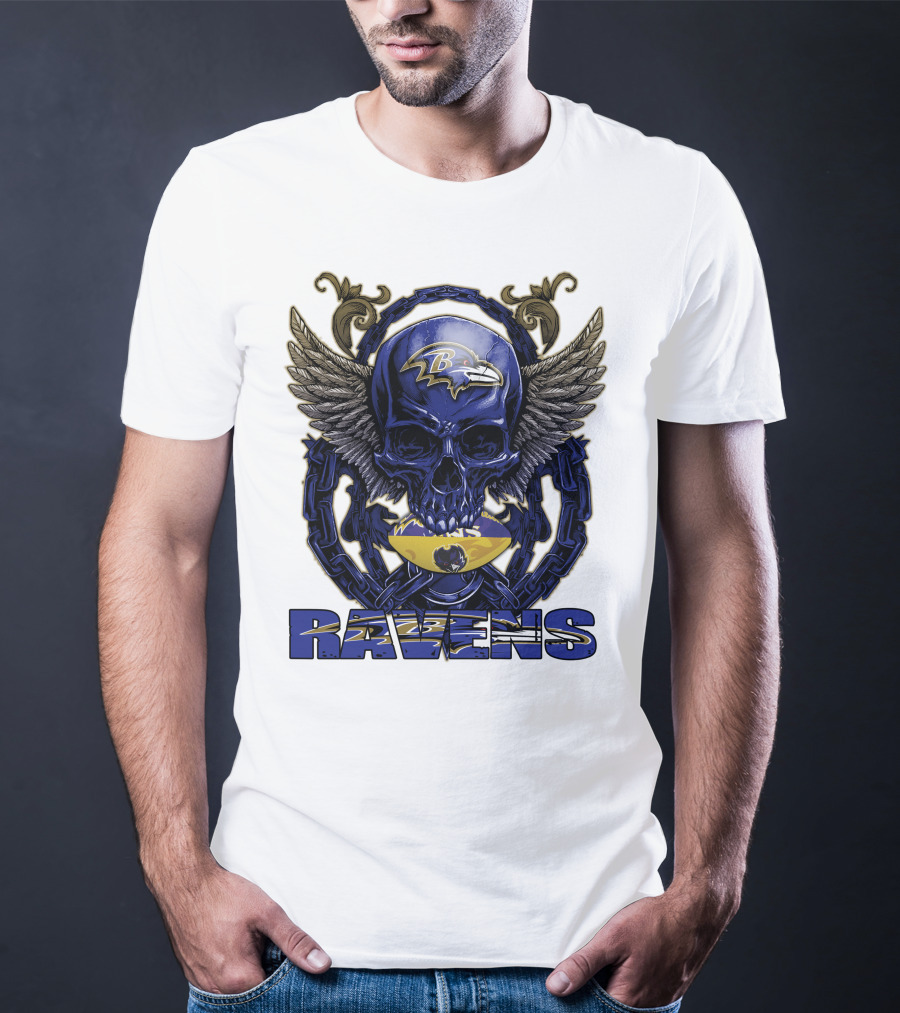 Baltimore Ravens Skullfb Winged Skull Chain T-Shirt