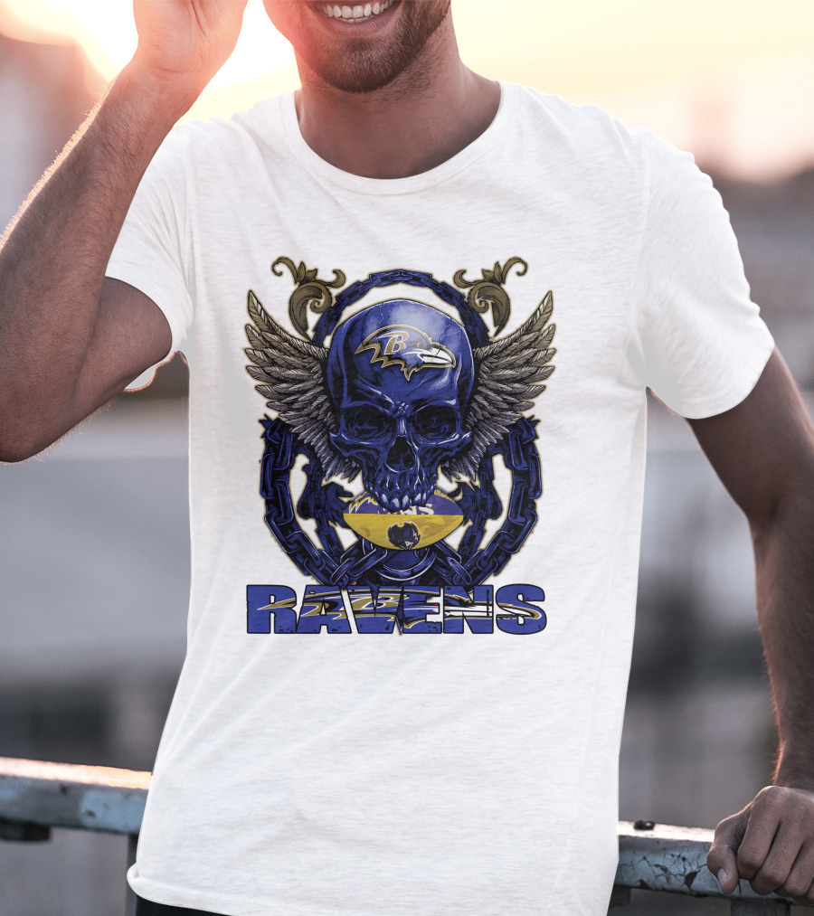 Baltimore Ravens Skullfb Winged Skull Chain T-Shirt