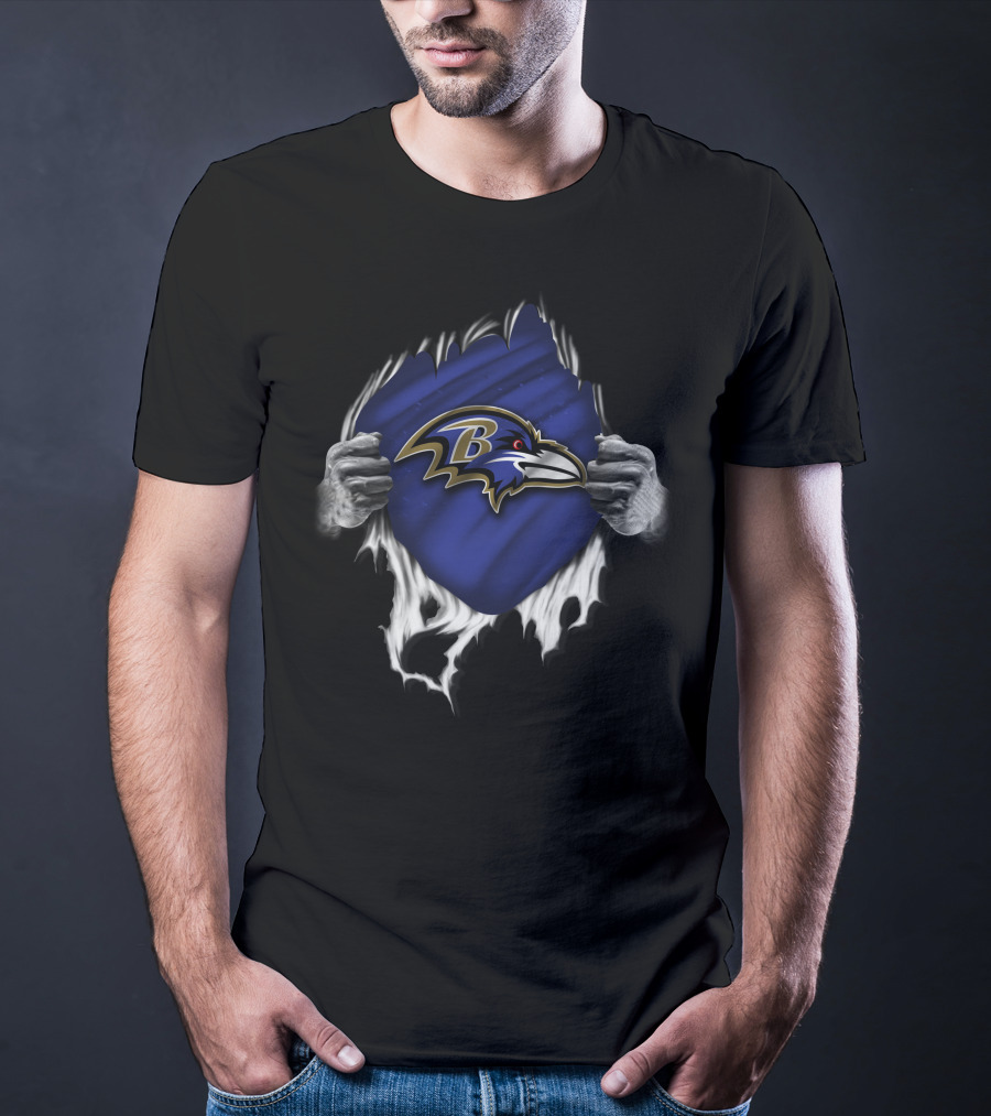Torn Baltimore Ravens Logo Revealed By Ripped Hands T-Shirt