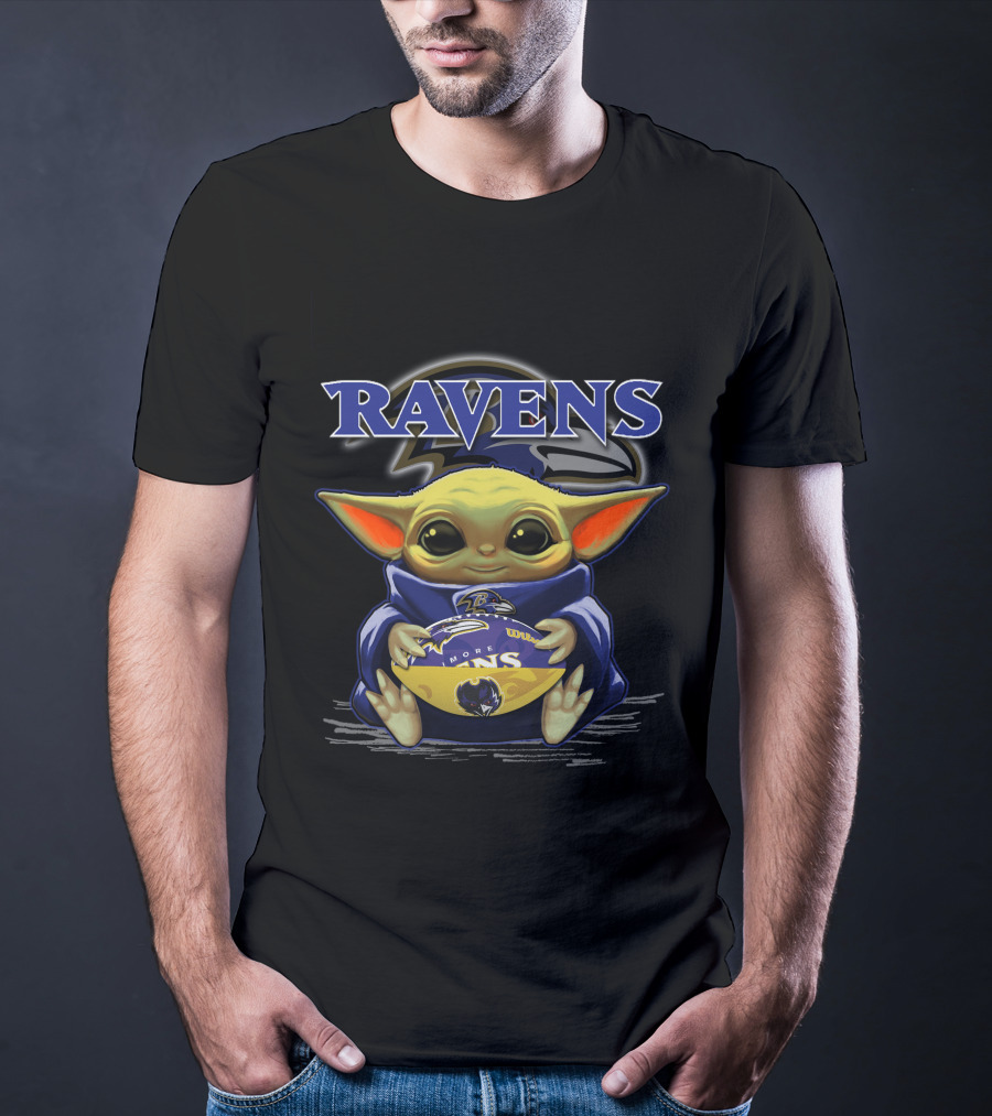 Ravens Yoda Baby Holding Baltimore Football T-Shirt