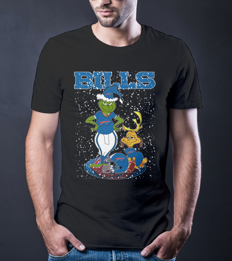 Grinchxmas Buffalo Bills Snowy Grinch And Max Football T-Shirt