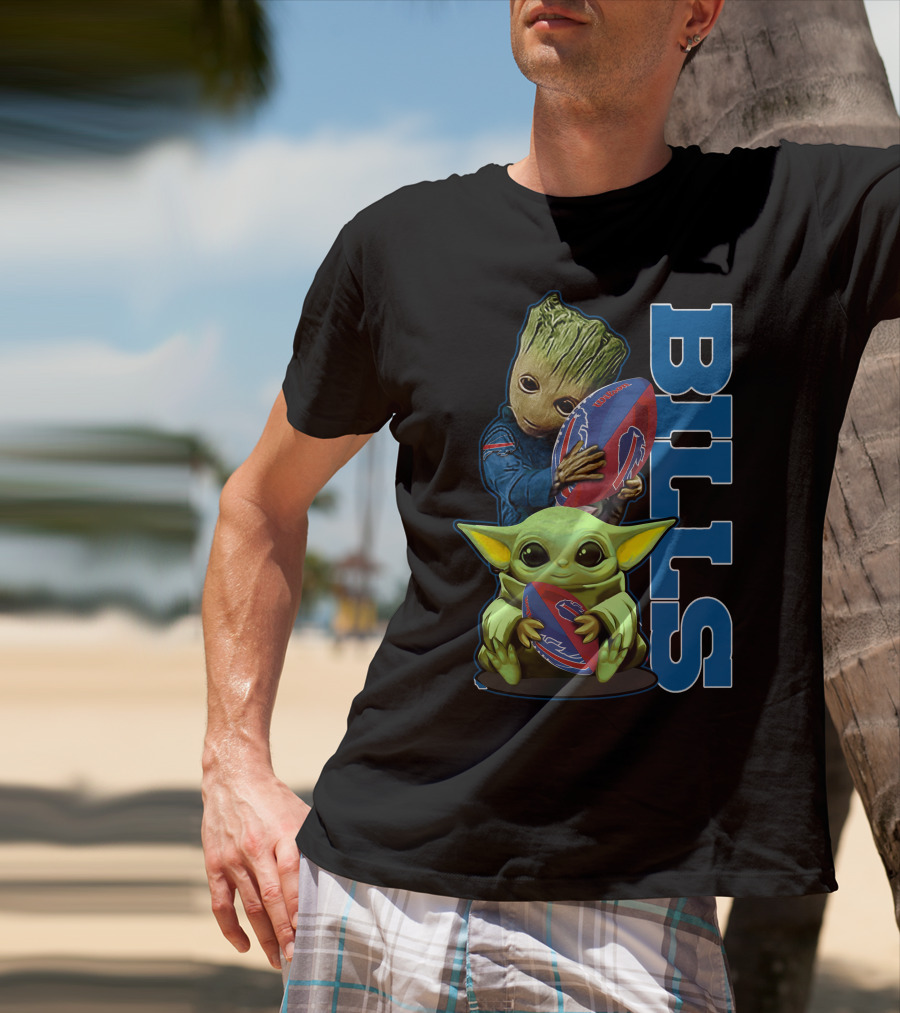 Grzd Buffalo Bills Baby Groot And Baby Yoda Football T-Shirt