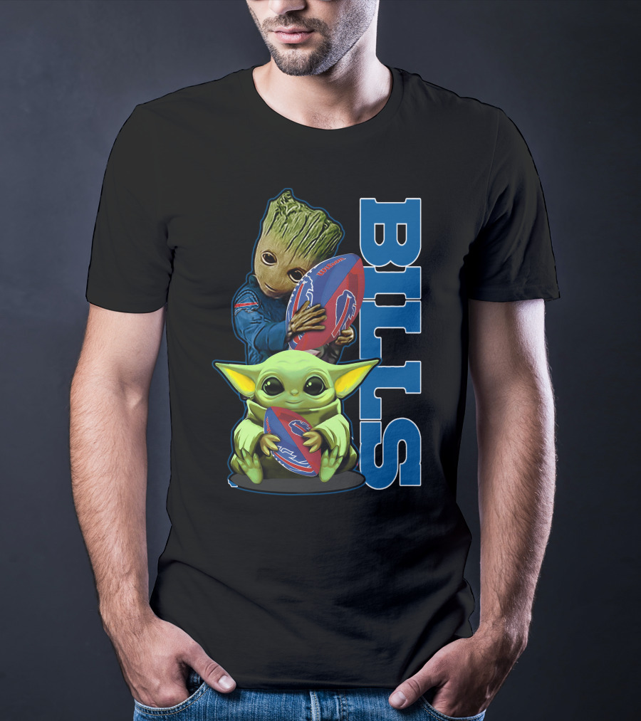 Grzd Buffalo Bills Baby Groot And Baby Yoda Football T-Shirt